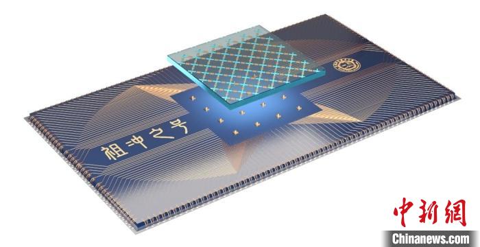 量子計算芯片示意圖。